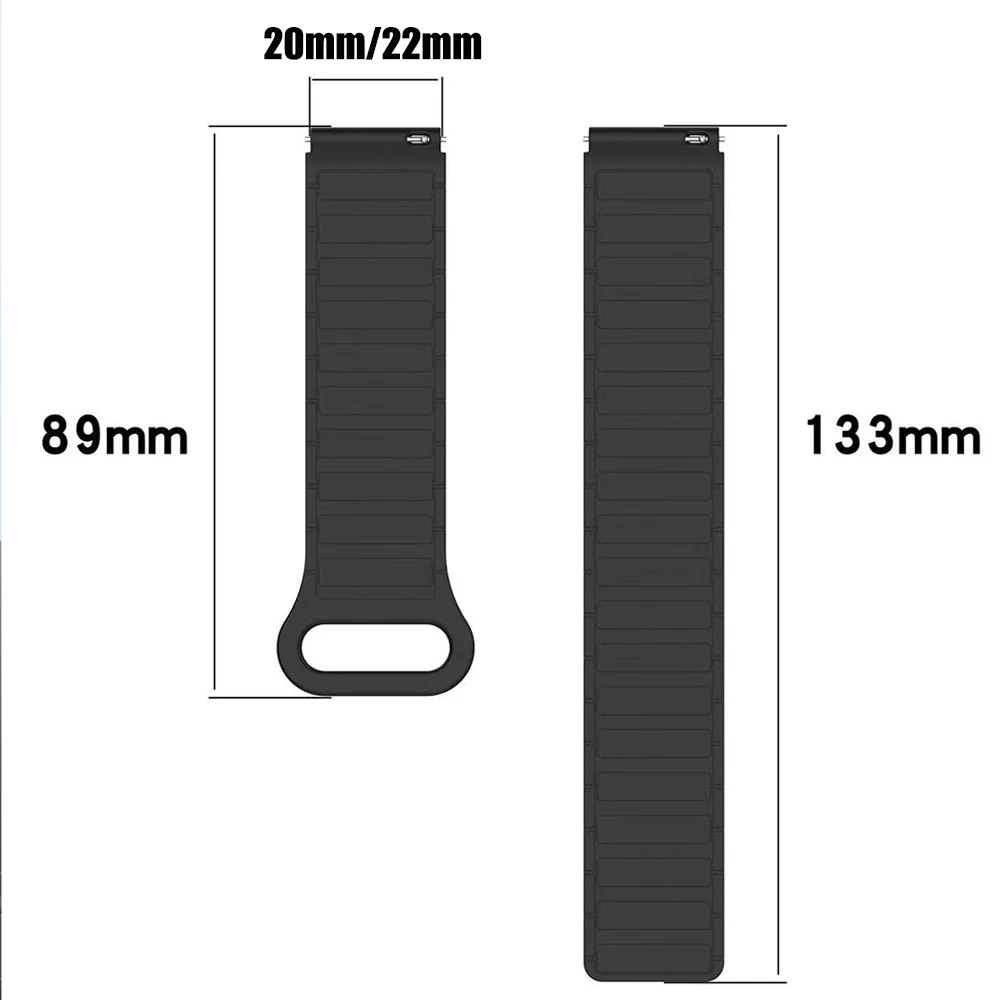 Silicone Magnetic Loop Smartwatch Strap - 20/22mm Adjustable Bracelet in Various Colors