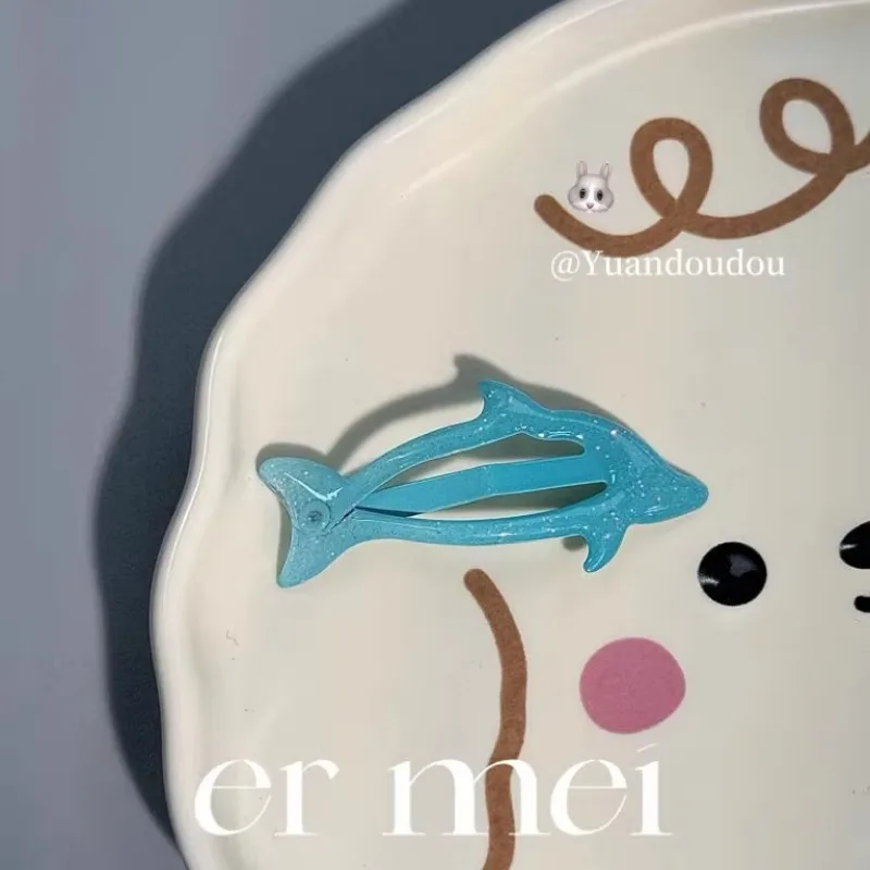 2pcs Little Blue Dolphin Cute Baby Hairpin Beach Sea Children Bangs Headwear Girls Kids Women Hair Accessories