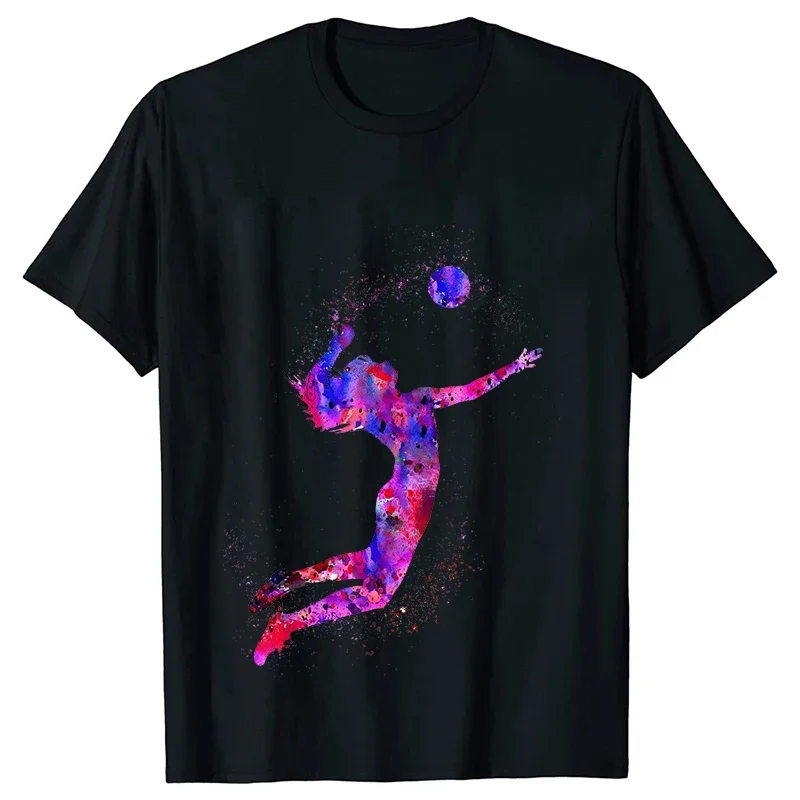 Watercolor Volleyball Girls Printed Tshirt Women Love Sports Tees Summer Tops Female T-shirt Funny T Shirts Short Sleeve T Shirt 2