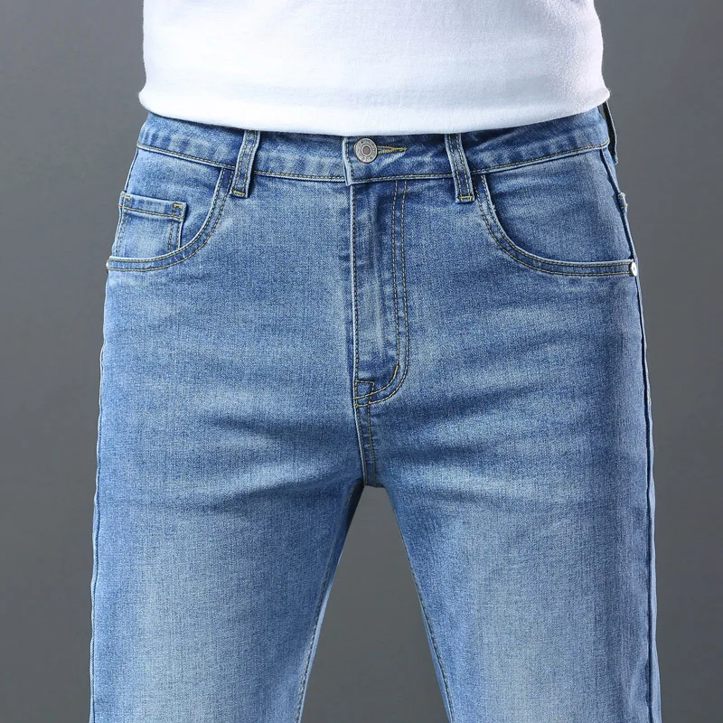 New Men's High Quality Slim Jeans Fashion Classic Style Business Straight Stretch Denim Pants Male Brand Trousers Blue Black 4