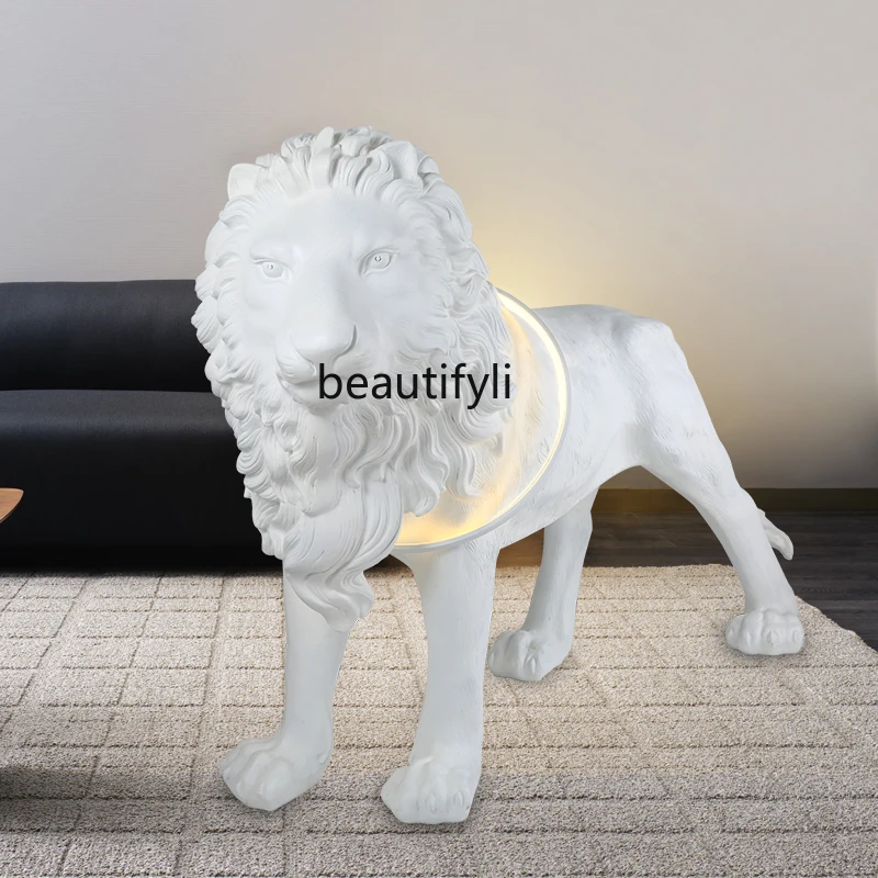 

GY Sales Department Mall Exhibition Hall Sculpture Lion Floor Lamp Hotel Lobby FRP Animal Decoration Ornaments