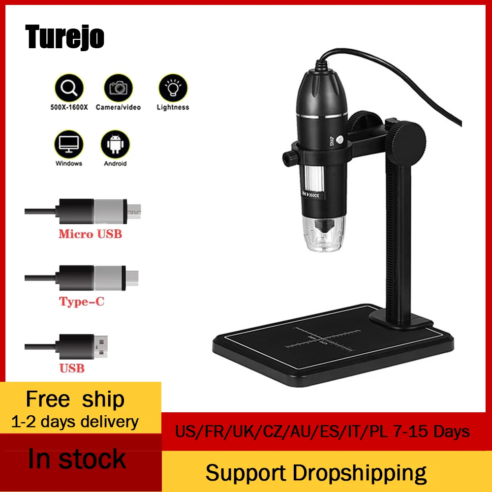 Microscopio Digital con soporte de elevación, 8 LED, 2MP, lupa de