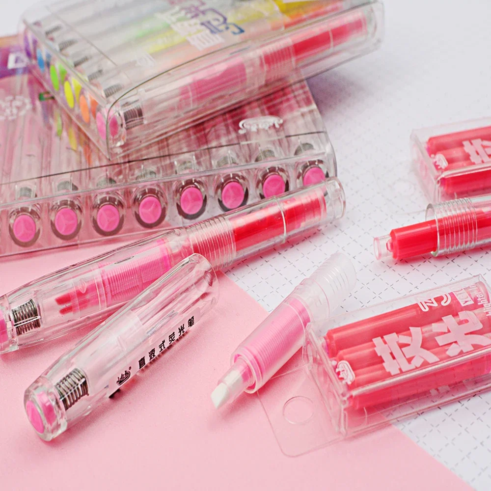 Highlighter marker Highlighter pen 6color Pastel Highlighter Student Brush Replaceable Ink Bag Highlighter Pastel Highlighter Set Stationery School Supplies