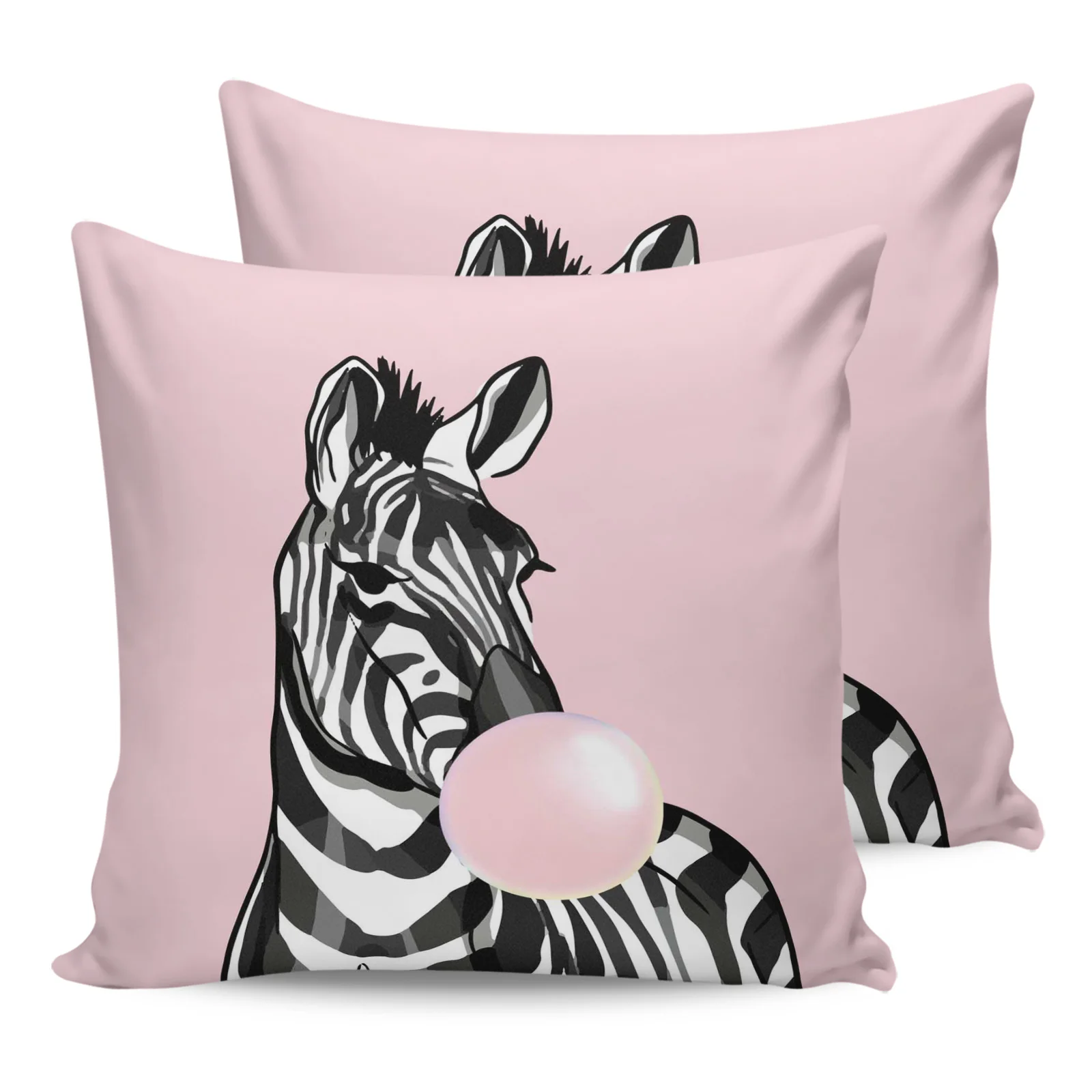Animal Zebra Pink Bubbles Pillowcase Two Piece Set Home Sofa Decor Cushion Cover Bed Pillow |