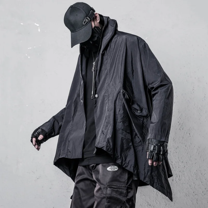 Irregular Design Techwear Punk Style Trench Coat Man Clothing Tactical Function Lightweight Quick-dry Sun-protective Clothing