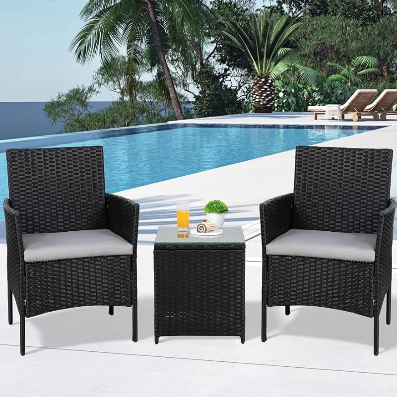 Shintenchi 3 Pieces Outdoor Patio Furniture Set Patio Porch Conversation Sets PE Rattan Wicker Chairs with Table Outdoor Gard