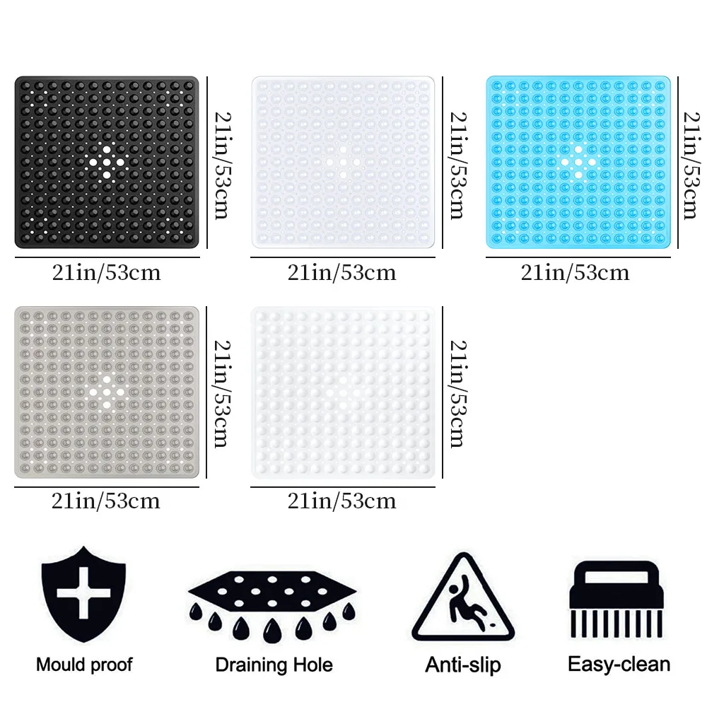 1PC Square PVC Bubble Leak Hole Suction Cup Shower Bath Mat Non-Slip
