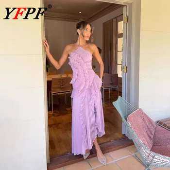 YFPF Elegant Chiffon Miyake Pleated Dress Women Summer Sleeveless Ruffles Irregular Design Long Dresses 2025 New Clothing 3A424 1