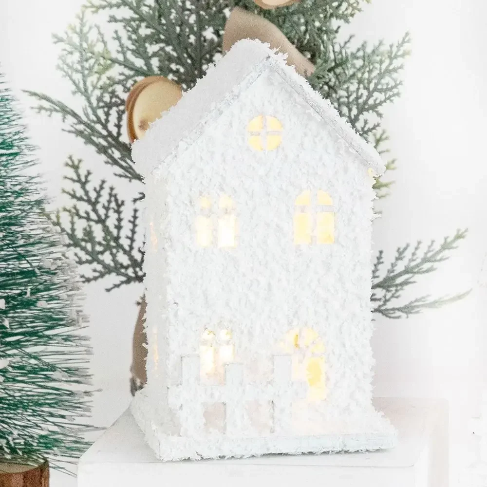 Mini Snow Globe Wooden House LED Night Light - Winter Village Tabletop Decor Christmas Gift