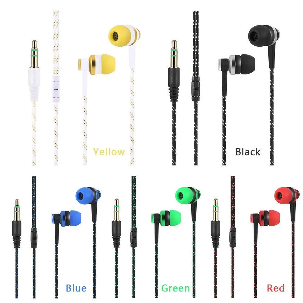 1PC Portable 3.5mm Wired In-ear Stereo Earphone High Quality Universal Nylon Weave Earphone Cable Headset For Smartphone Laptop