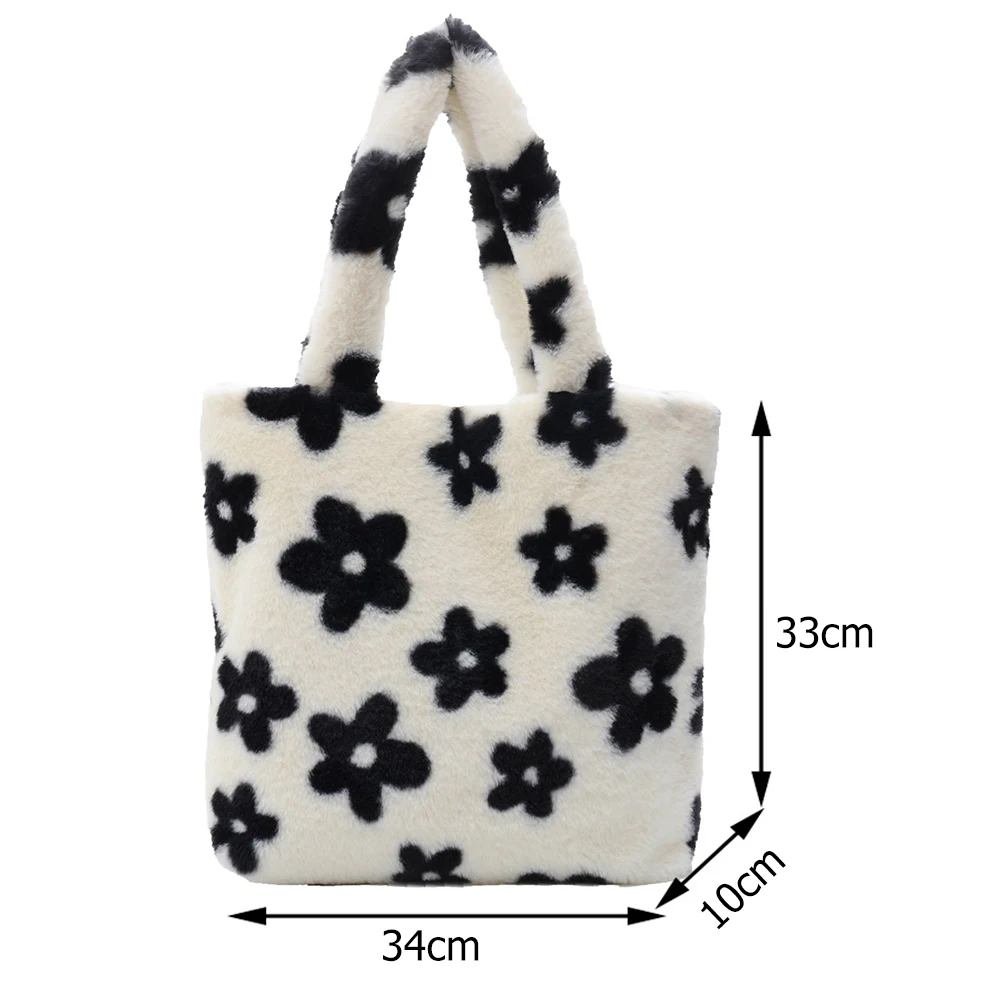 Plush Flower Print Shoulder Bag for Women Autumn