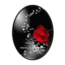 Elegant Red Rose Flower Oval Glass Cabochons - High Quality Flat Back - 18x25mm (E)