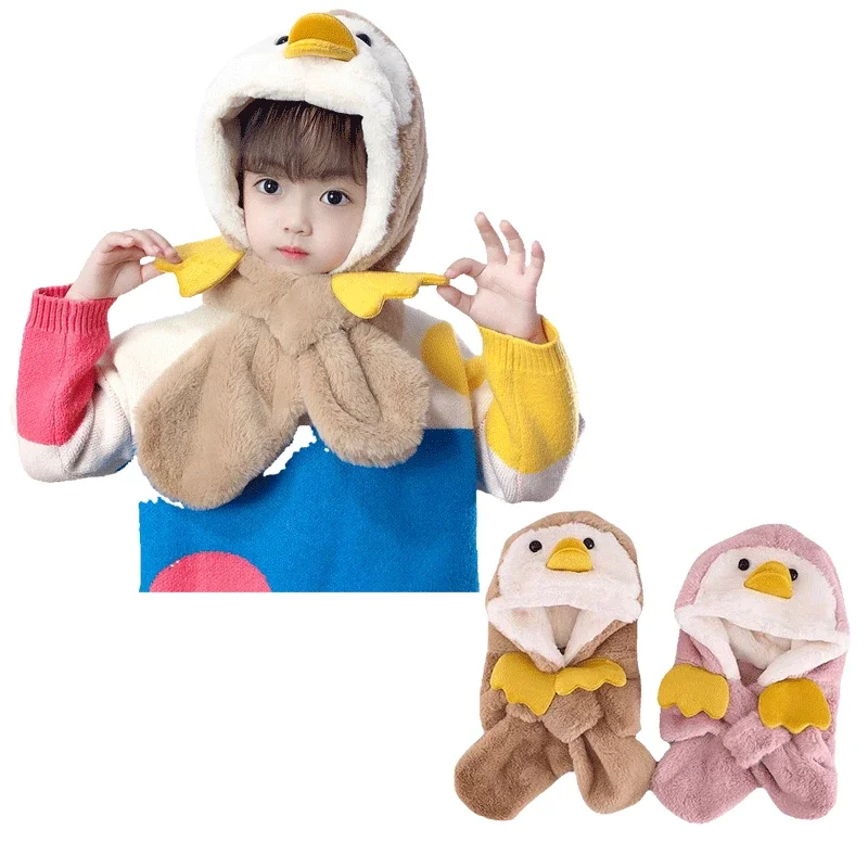 Baby Hat Children's Winter Scarf All in One Thickened and Warm Super Cute Baby Penguin Ear Protection Hat for Boys and Girls