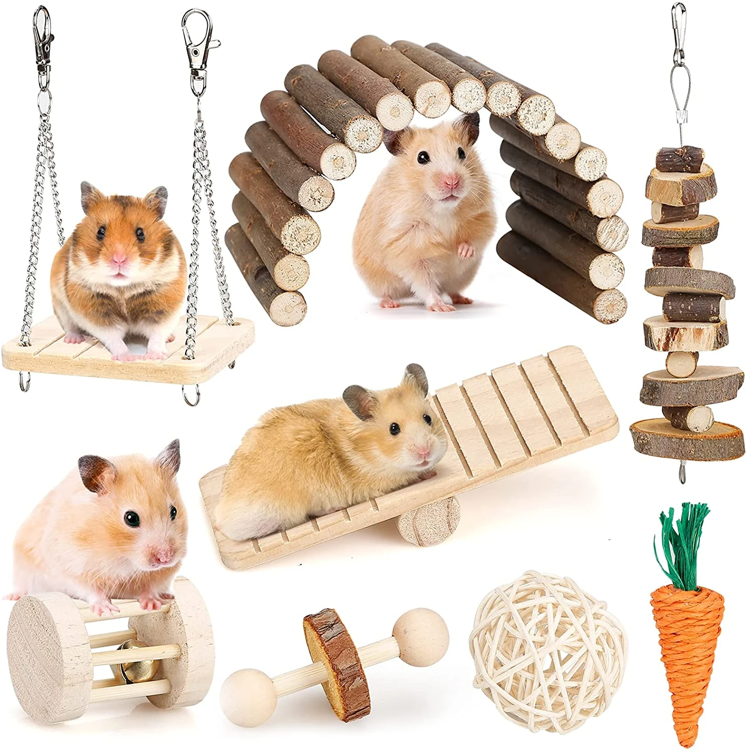 Hamster Chew Toy Set Small Animal Molar Care Wooden Accessories For