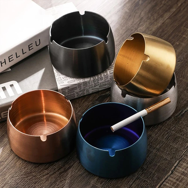 Cigarettes Ashtray Stainless Steel Round Shaped Decorative Tabletop Cigarettes Ash Holder For Home Bedroom Office Tabletop