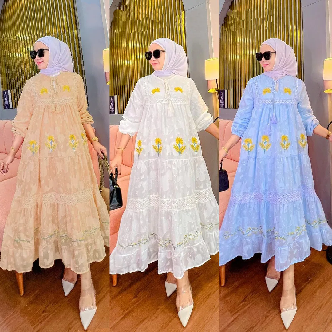 

Southeast Asia Muslim Dress Middle East Women's Embroidered Chiffon Dresses Fashion Vestidos Largos Abaya Femme Robe