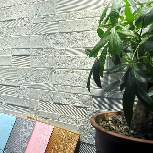5-15pcs 35cm x 35cm 3D Self-adhesive Solid Color Wall Sticker Waterproof DIY Living room  Background Brick Pattern Home Decor ﻿ 2