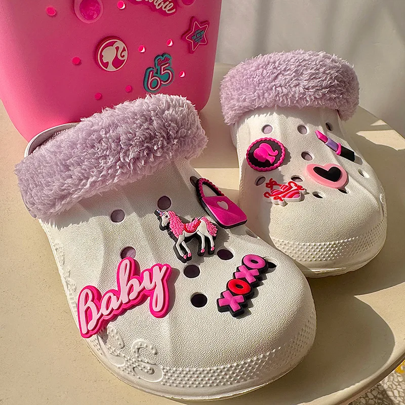 

Новинка розовые кавайные аниме Барби Сабо обувь Цветочные застежки для обуви Diy аксессуары декоративные аксессуары Мультяшные милые съемные