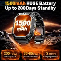 Montre connectée de qualité militaire 1500 mAh, autonomie de 100 jours, étanche 10 ATM, appels Bluetooth, alerte SOS, lampe torche LED, montres de sport 3