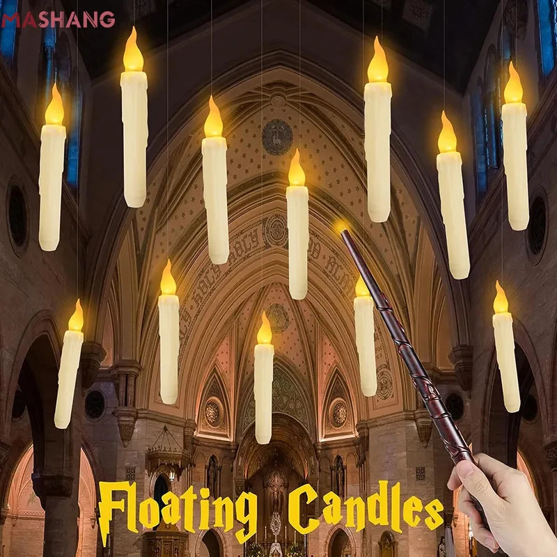 

12/24PCS Led Flameless Floating Candles with Magic Wand Remote Control Fake Candle Lights for Christmas Halloween Party Decor