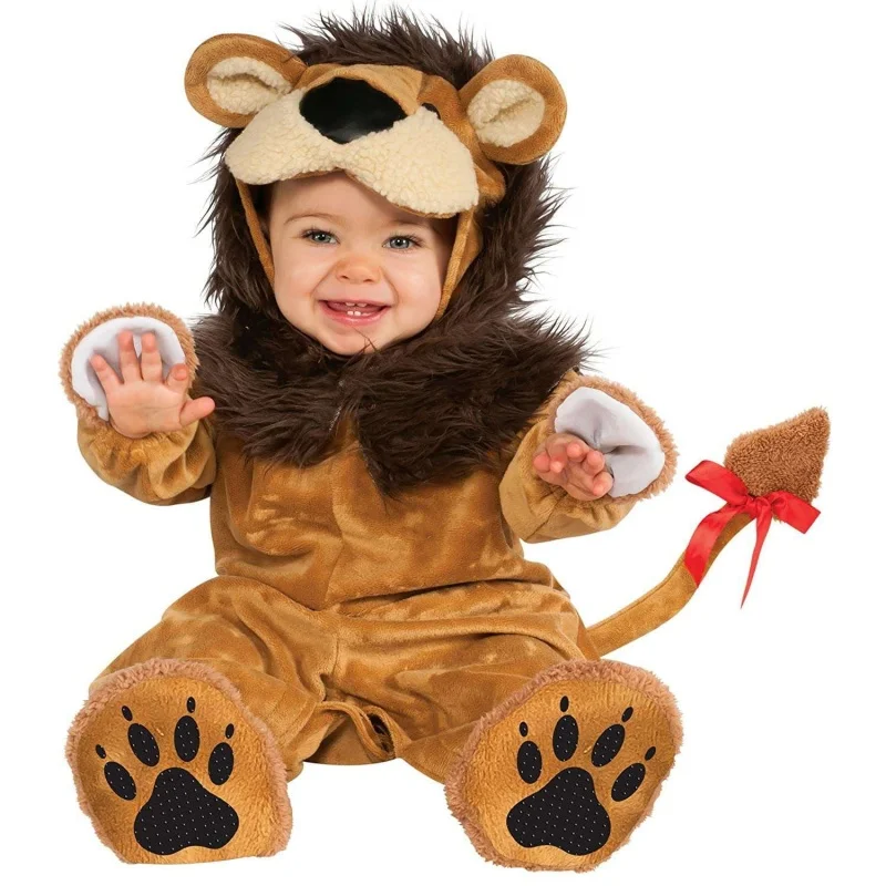 Boys Girls  Animal Cosplay Costume Baby Kids Lion Furry Plush Furry Animal Outfits Jumpsuit Child Halloween Party Costume