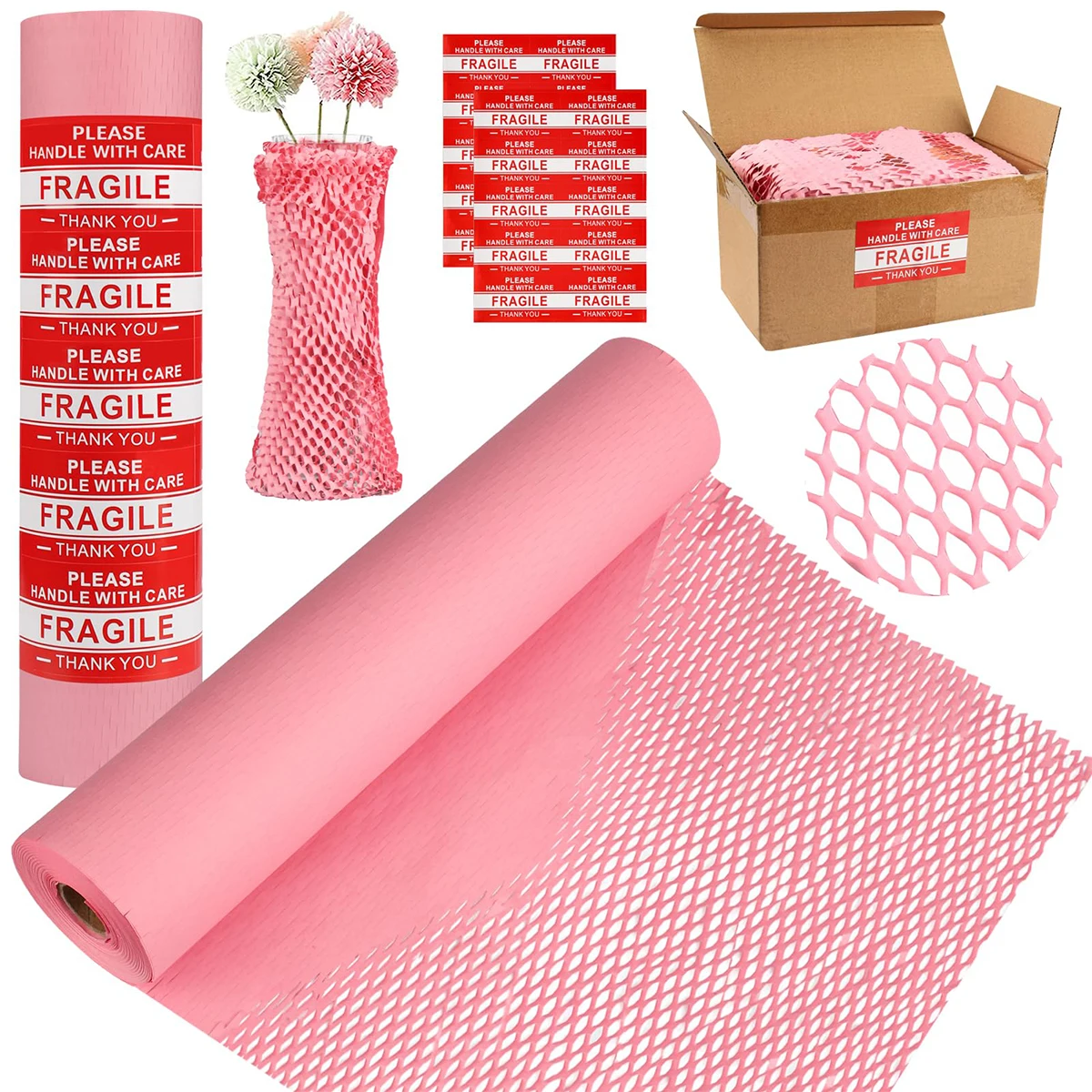 핑크 벌집 크래프트 포장지, 배송 쿠션 포장지, 이동 용품, 30cm x 20m