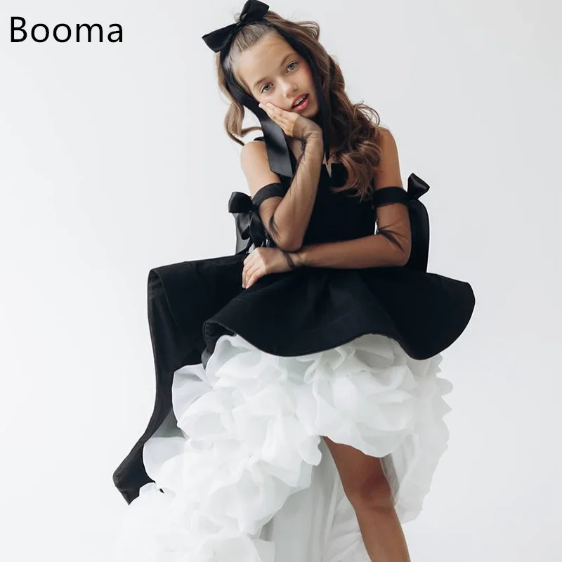 Booma – robe trapèze à fleurs pour filles, bretelles Spaghetti, robe de soirée de mariage pour enfants, robes de bal plissées basses/hautes, personnalisées, 2025