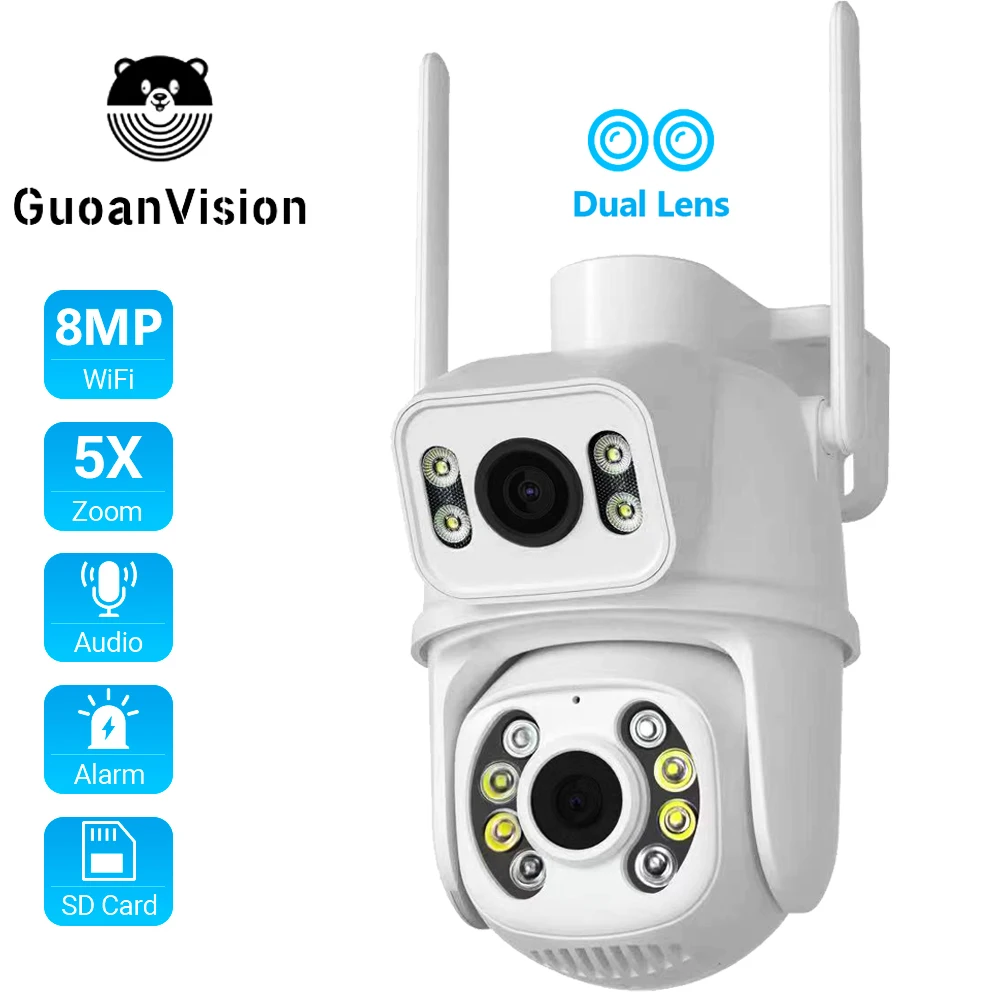 8MP Dual Lens Gun Ball Linkage Wireless Monitoring Camera 5X Zoom 2-Way Voice Phone Remote Viewing Of Outdoor Dual Screen Home