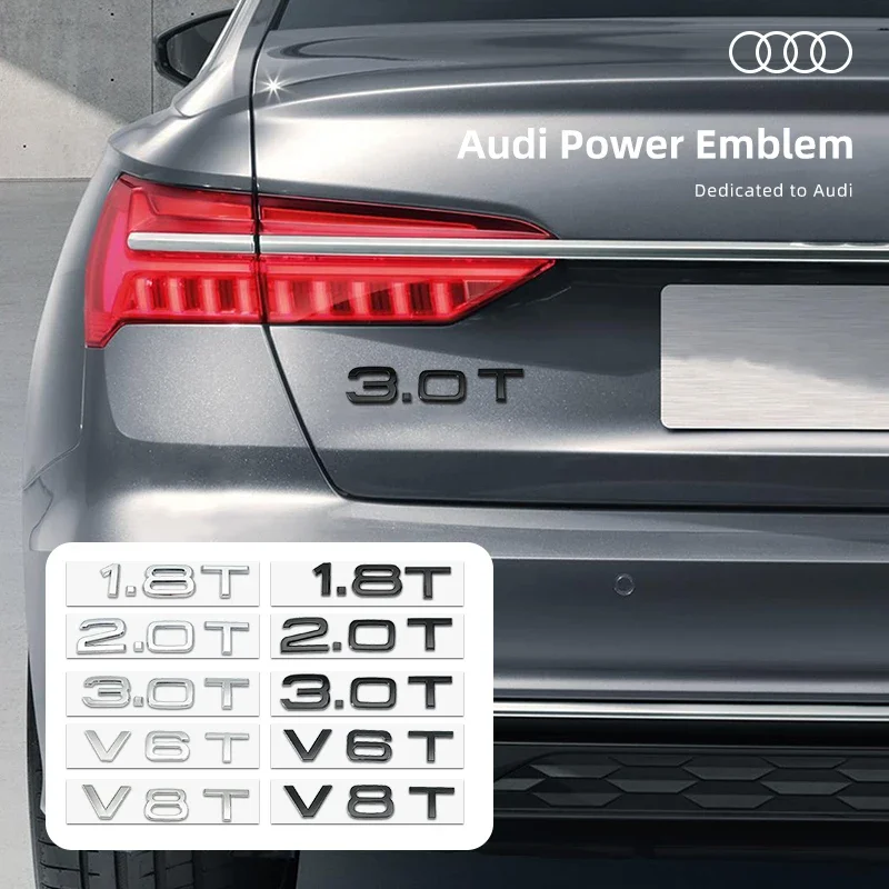 엠블럼 아우디 1.8T 2.0T 2.4 3.0 T 3.2 3.6 A3 A4 A5 A6L A7 A8L Q3 Q5 Q7 사륜 구동 자동차 트렁크 로고 스티커 자동차 액세서리