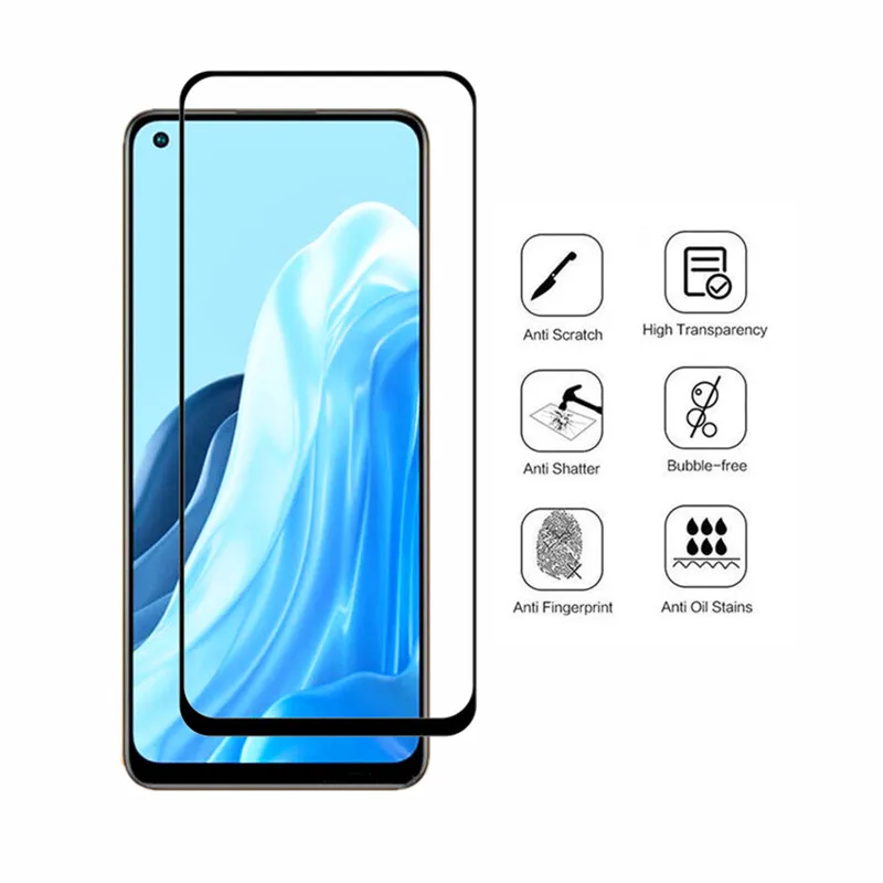 OPPO Reno 7 4G Reno 7Lite 강화 유리 CPH2363 CPH2343 전면 필름 안티 스크래치 블랙 에지 3PCS 용 화면 보호기