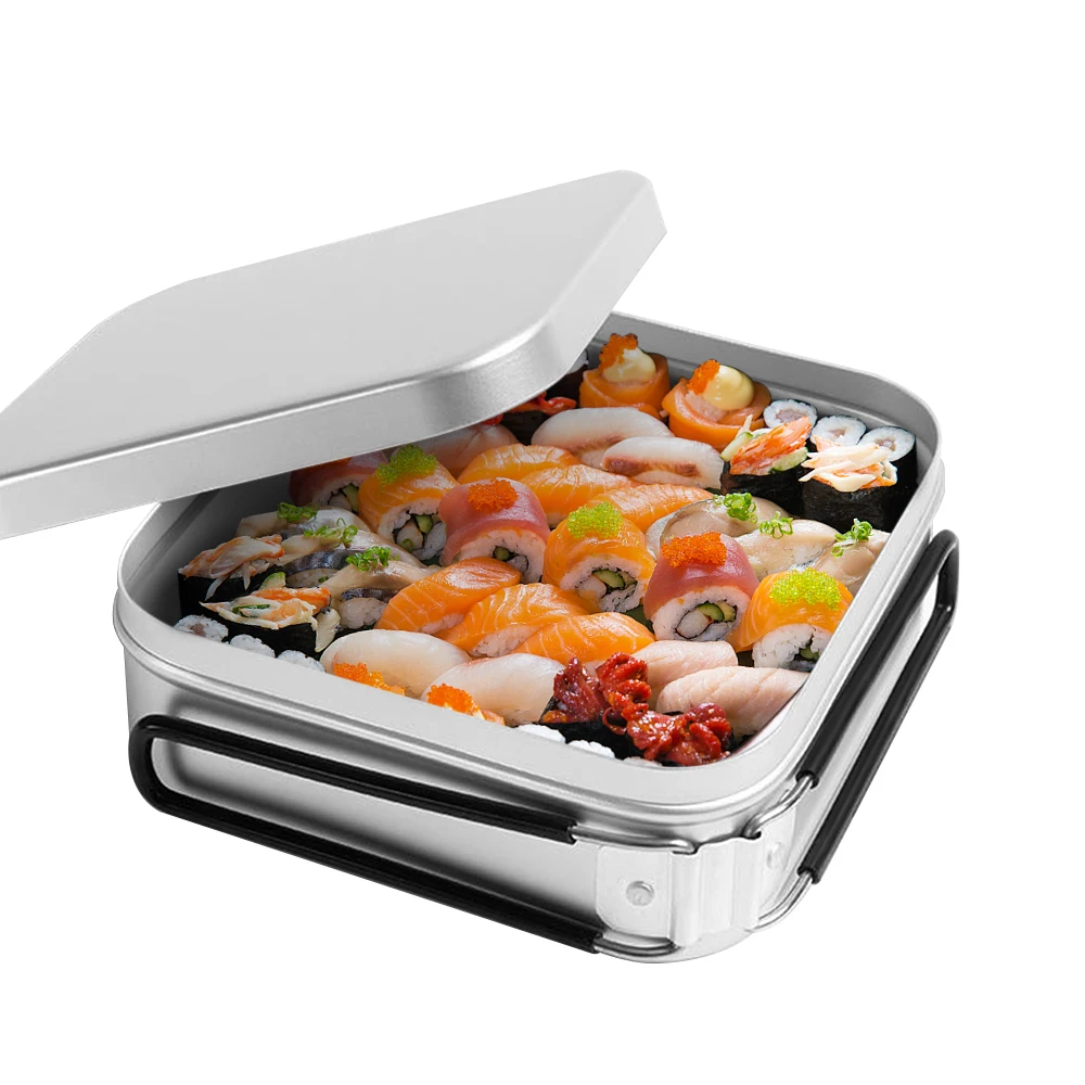 1600ml Ultralight Lunch Box Aluminum Alloy Bento Box With Foldable Handles For Outdoor Camping