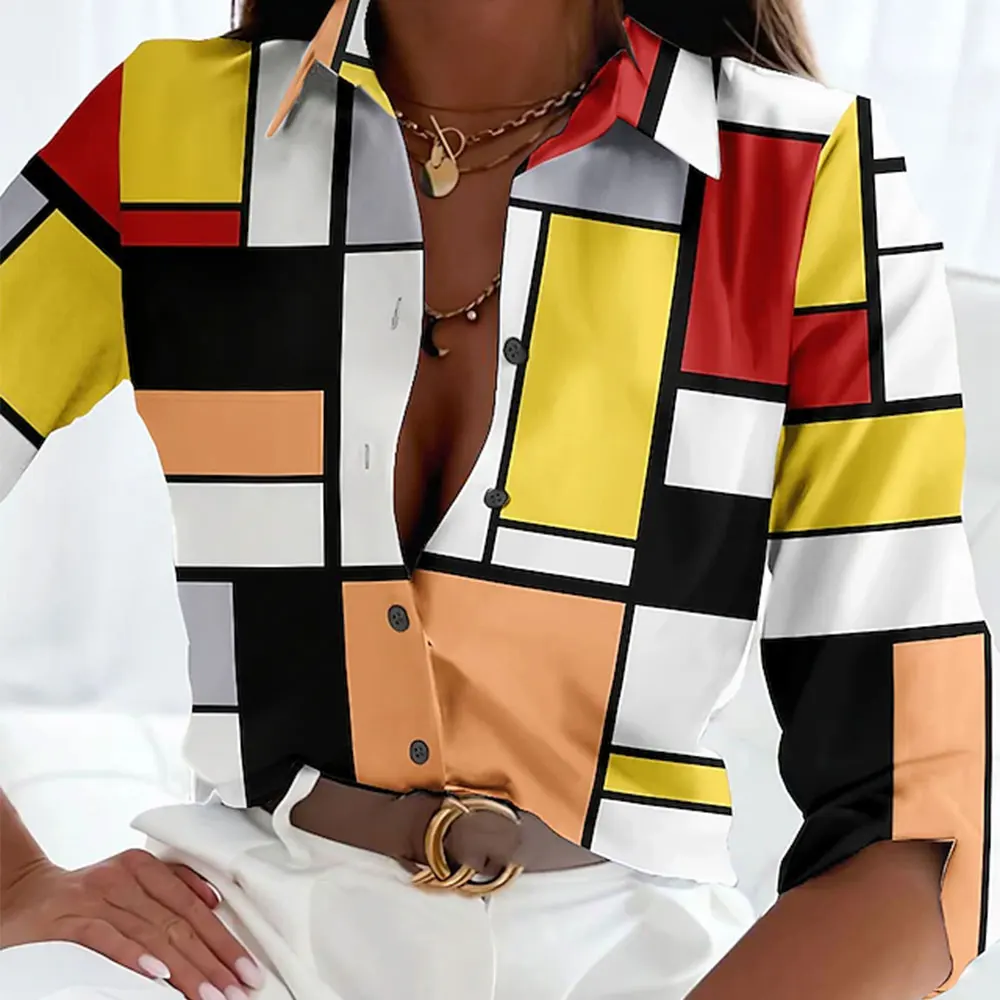 Alessia | Women's Yellow Color-blocked Dots Print Casual  Shirt main image 0