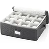 Kitchen Coffee Cup Storage Box Grey Foldable Fabric Teacup Mug Dust Proof Storage Basket with Lid Multifunctional Organizer 4