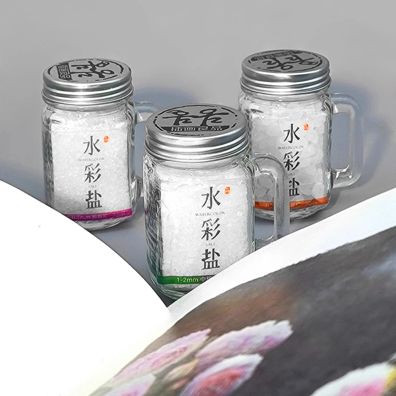 수채화 소금 3병 거친/중간 거친/미세 입자 수채화 그림 특수 질감 효과 학생 미술 용품