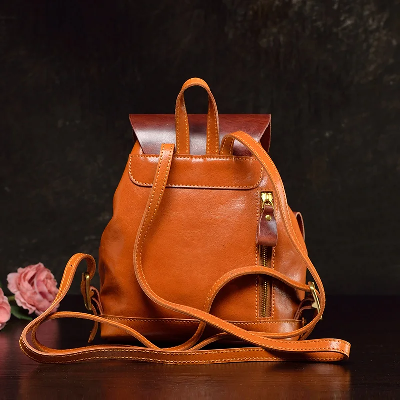 Cowhide backpack British style leather small backpack color contrast Japanese minority travel women's bag leisure 2022 new