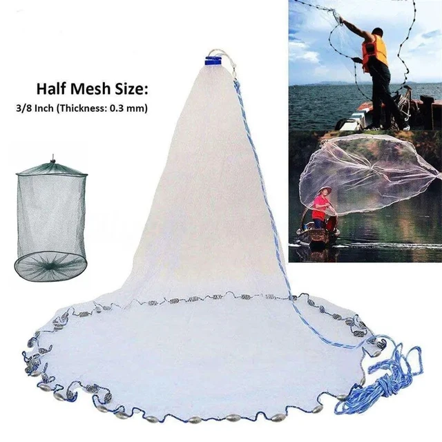 Fishing Cast Nets With Sinker 2.4m Radius Hand-Throwing Fishing