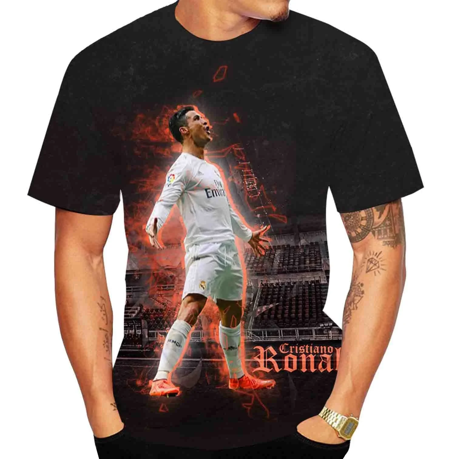 Kaus Pria Musim Panas мотив 3D kaus lengan pendek kasual двойной Кристиану Роналду Сепак бола режим Бару, pria dan W