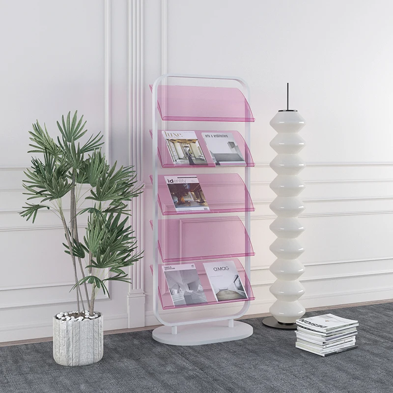 Nordic Acrylic Magazine Rack Floor Standing Office Sofa Side Minimalist Creative Bookshelf Display Organizer Furniture FYMR