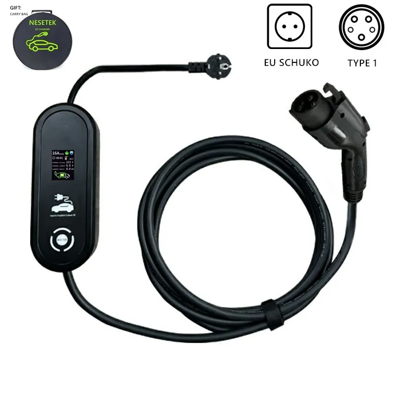 Caricabatterie Portatile Ev 16A Cavo Di Ricarica Mobile Evse Type1 J1772 Eu Plug Home Controller Wallbox Per Auto Elettrica