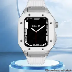 Deluxe Metal Alloy Bezel and Silicone Strap Kit for Series 987 45mm (White silver white)
