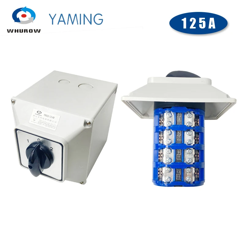 com Caixa Impermeável Ip65 Trifásico Quatro Fios em Dois Sentidos Duplo Interruptor Giratório da Came do Motor da Fonte de Alimentação 125a Lw26125 4m