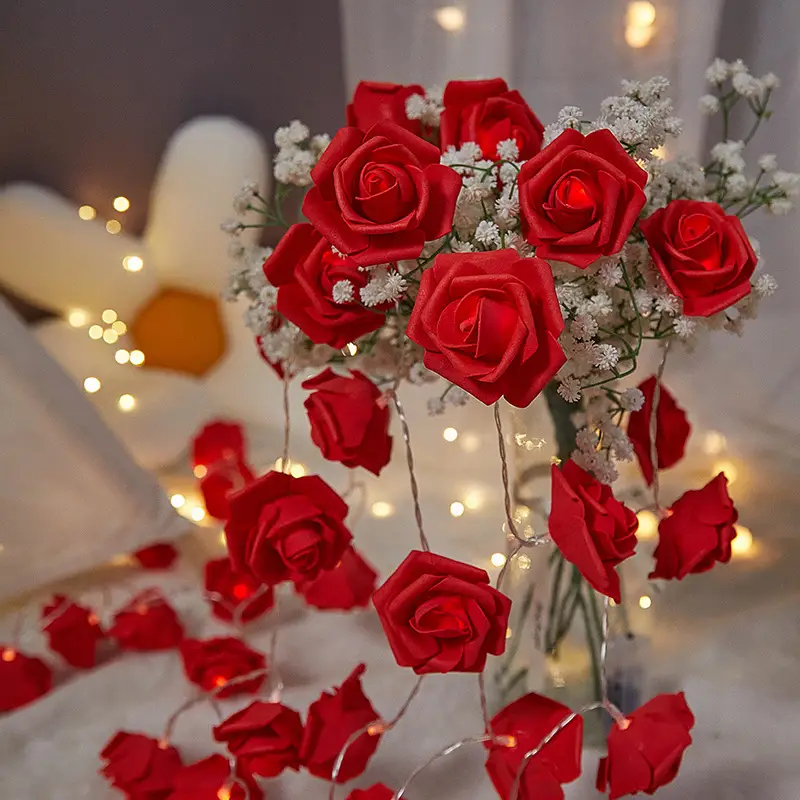Rose String Lights Battery Operated Flower Garland Fairy Lights Valentine Wedding Party Decoration Christmas Home Decor Lights - Image 9