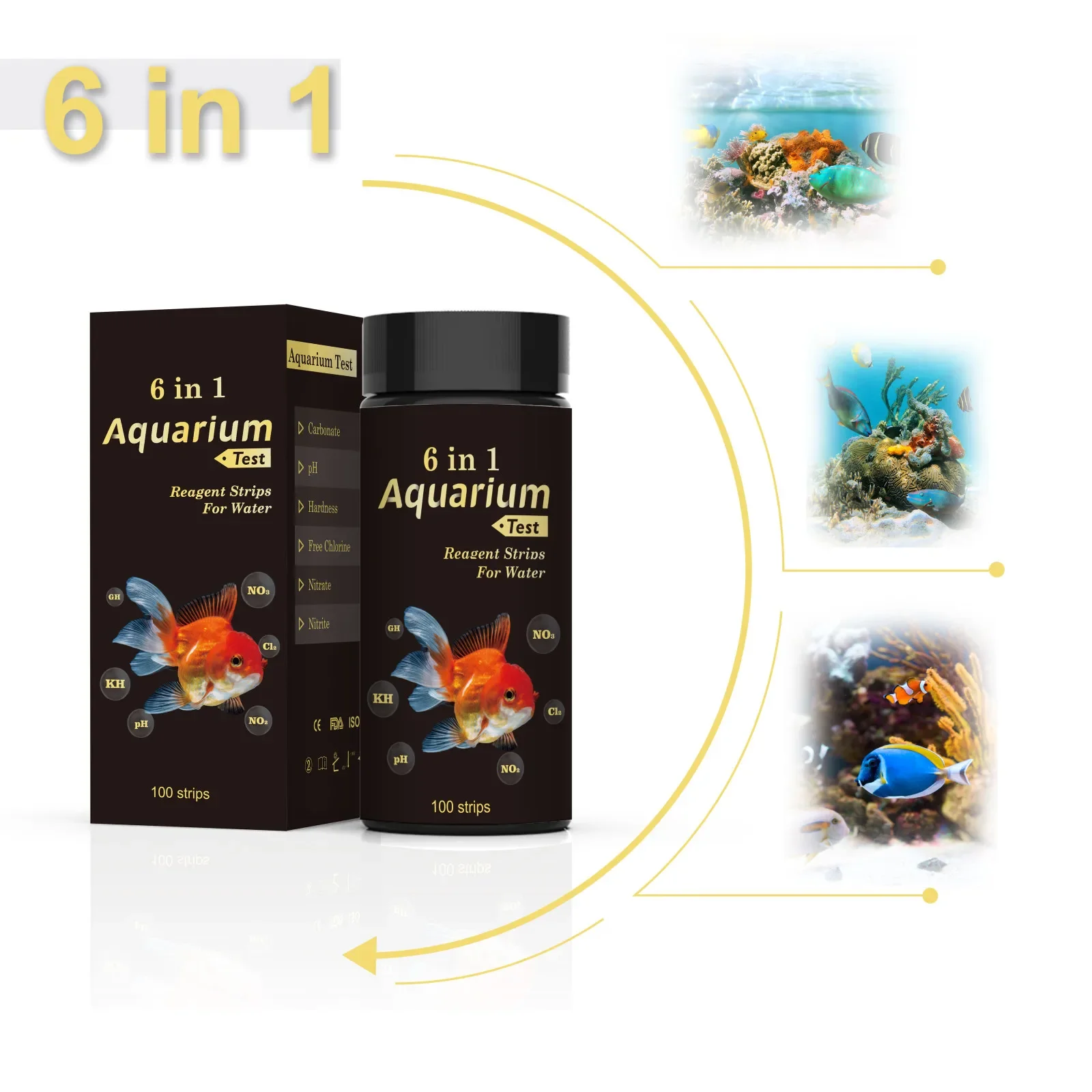 6 in1 Aquarium Ammonia Test Strips Fish Tank Test Kit for Nitrate Nitrite Hardness test strips