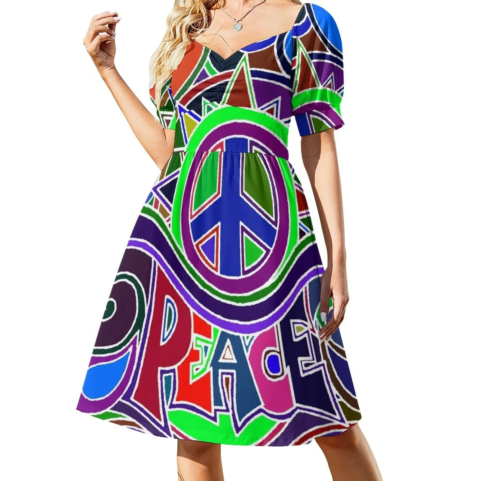 

Colorful Hippy Peace Sign Sleeveless Dress Woman clothing dress women summer