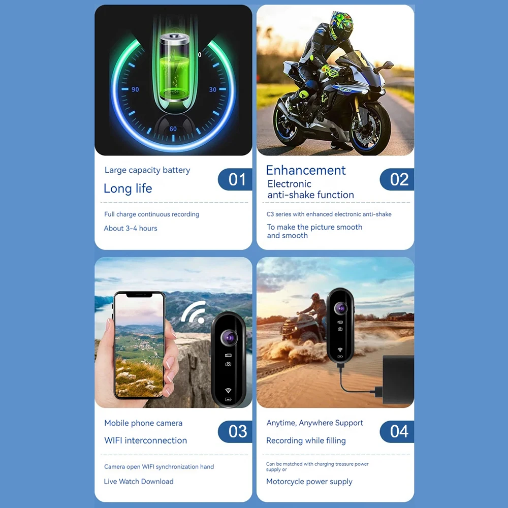 128G1080P HD Action Anti Shake Pocket Mini Camera Wifi DV Sports Cam Bicycle Motorcycle DV Camera Helmet Moto Video Recording 6