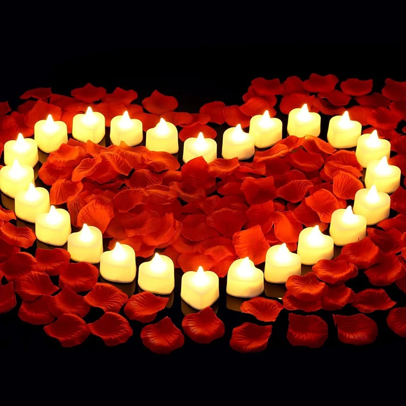 

Valentines Day Romantic Night For Her Set 24 Pcs Flameless Romantic LED Candles With 2000 Pcs Artificial Rose Petals