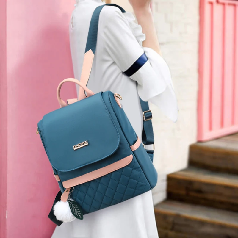 Fashionable women's backpack, adjustable shoulder straps, multiple back styles, zipper closure, polyester lining, suitable for v