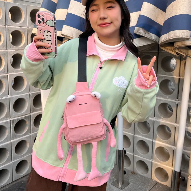 Cartoon Little Girl Bag  Trendy Girl  Creative Personality Cute Frog Messenger Bag   Female Chest Bag