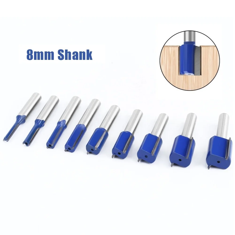 8mm Shank Router Bit Double Flute Wood Milling Cutter Carbon Steel& Alloy Straight Trimming Cutters Woodworking tools Wood router Plunge router
