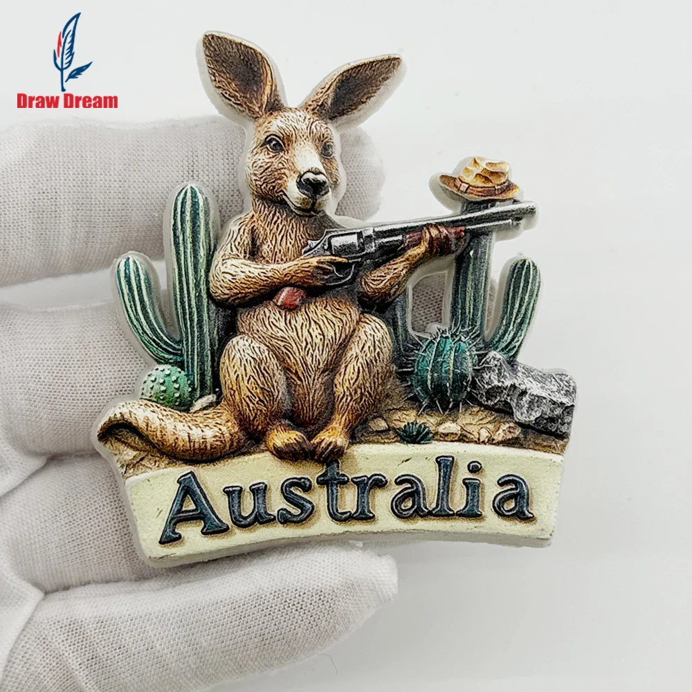 Australian Gun-Emblazoned Kangaroo 3D Refrigerator Magnet - Unique Travel Souvenir and Home Decor Item